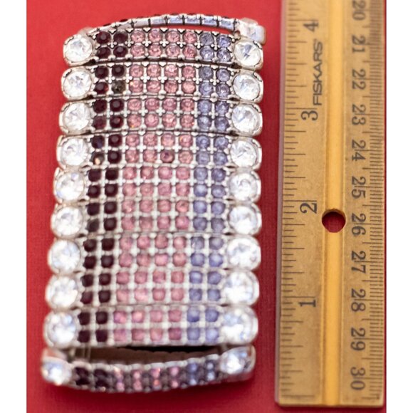 7 inch, Vintage Clear Rhinestones Unique Silver Tone Bracelet - FX9 - Picture 3 of 3